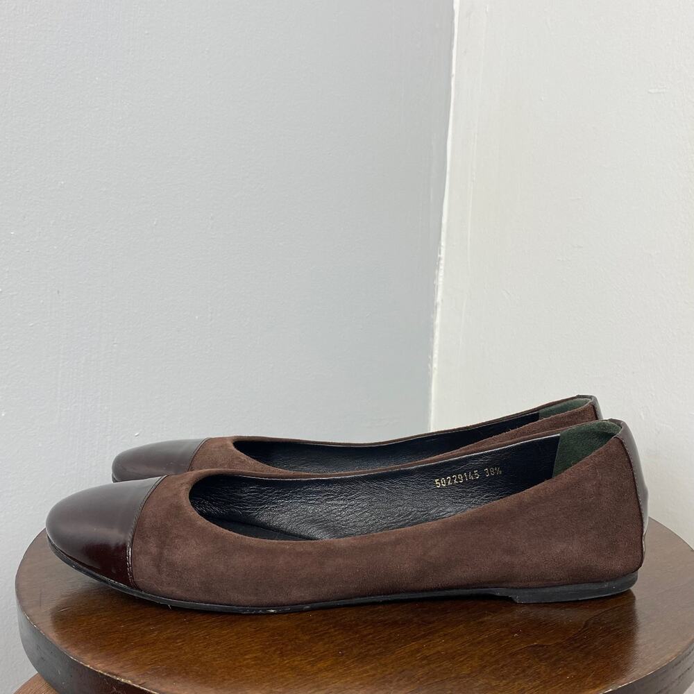 Hugo Boss Brown Suede & Patent Leather Cap Toe Flats - 8.5